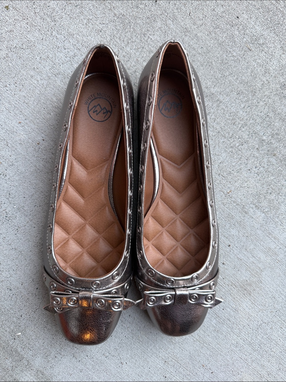 White Mountain Pewter Metallic Studded Bow Flats